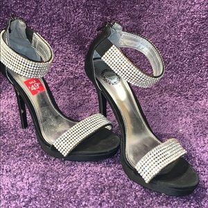 Satin rhinestone heels